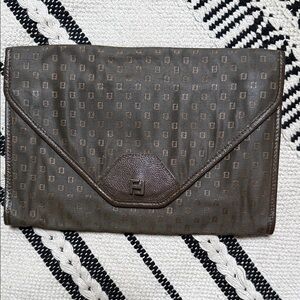 AUTHENTIC Fendi Dark Brown Monogram Envelope Clutch